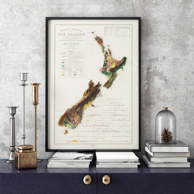 1873 New Zealand Vintage Geological Map | Antique Style Wall Art