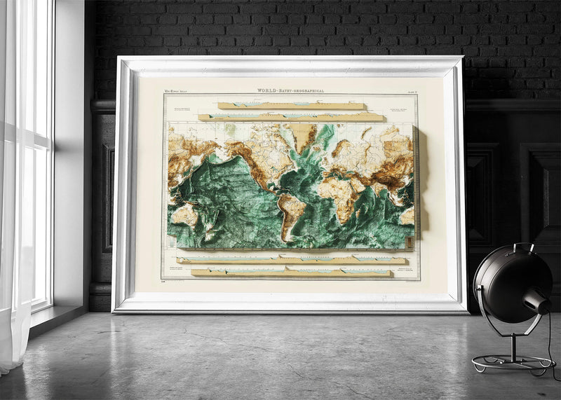 1922 World Topographic Survey Map | Antique Style Wall Art