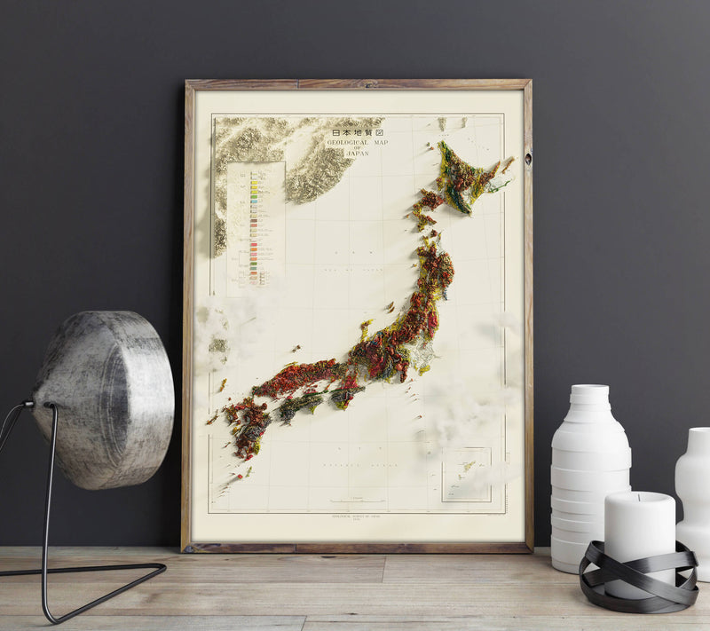 1956 Japan Vintage Geological Map | Antique Style Wall Art