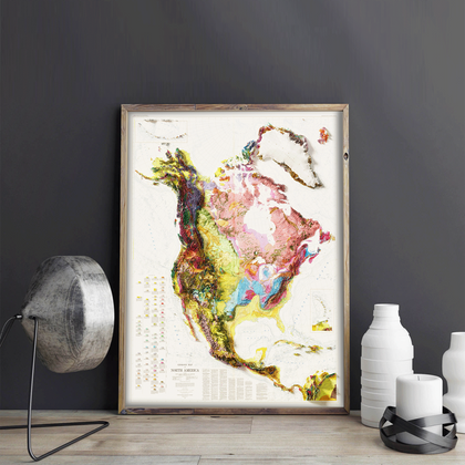 1965 North America Vintage Geological Map | Antique Style Wall Art