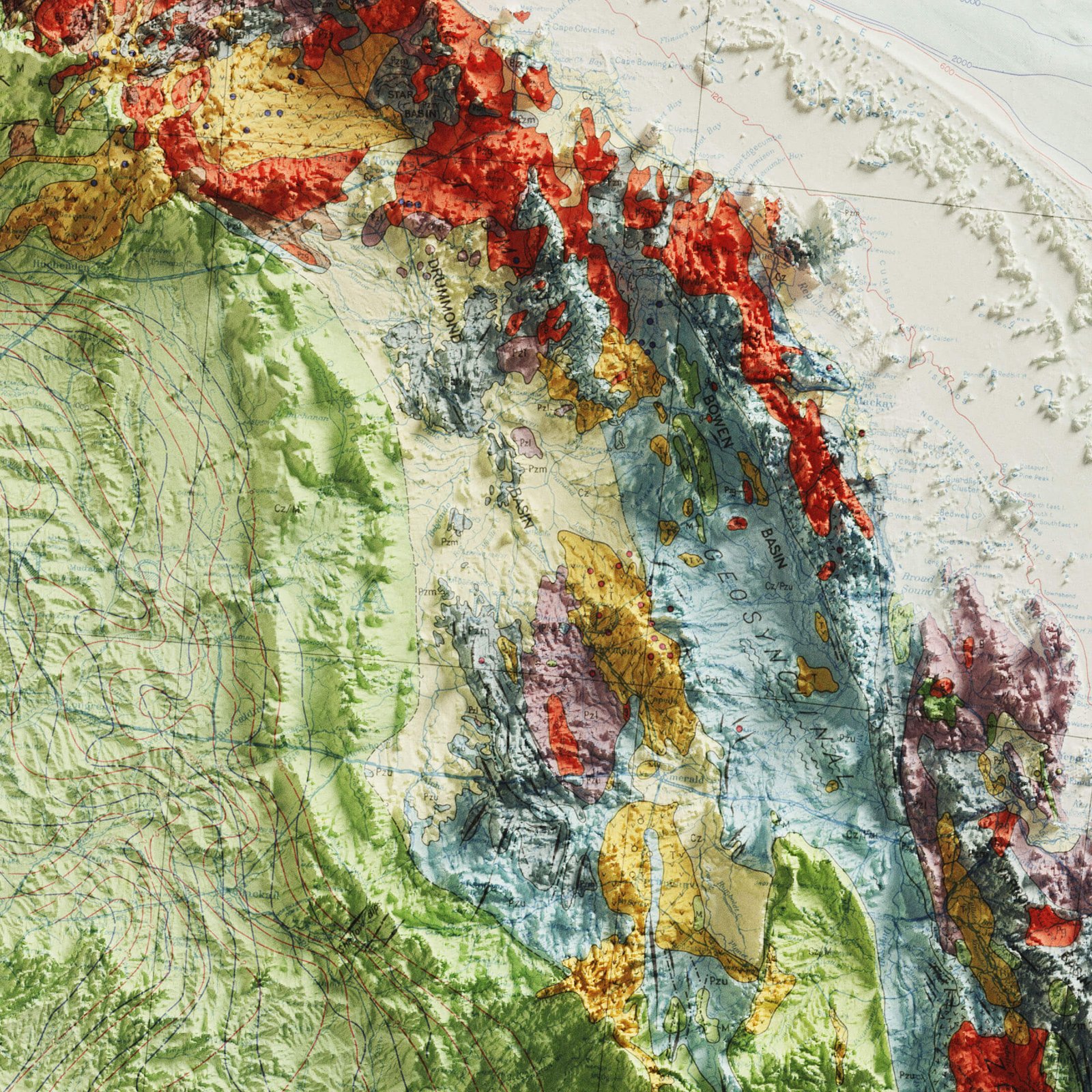 2D Australia Elevation Map | 1960 Vintage Topographic Reproduction - Image 6