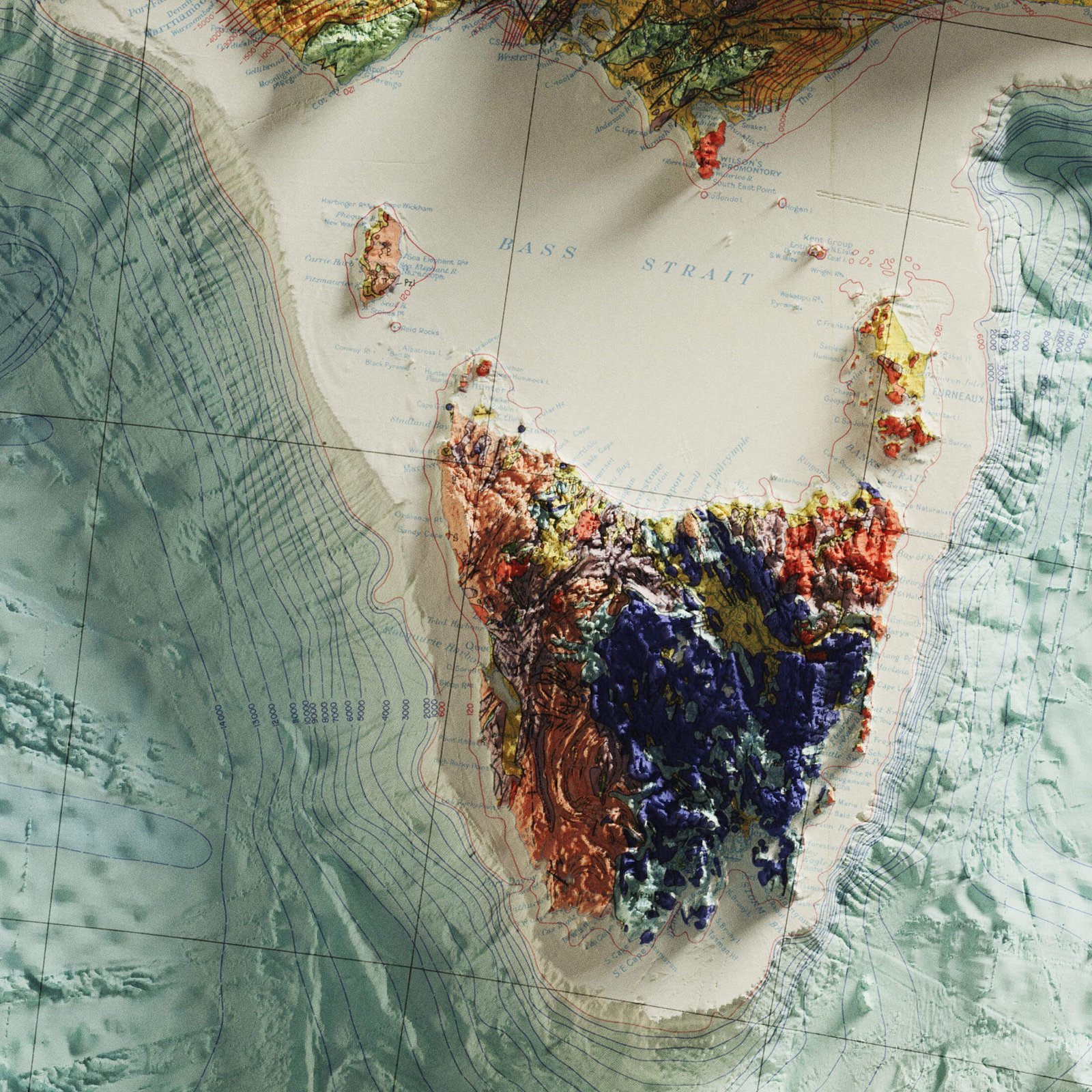 2D Australia Elevation Map | 1960 Vintage Topographic Reproduction - Image 5