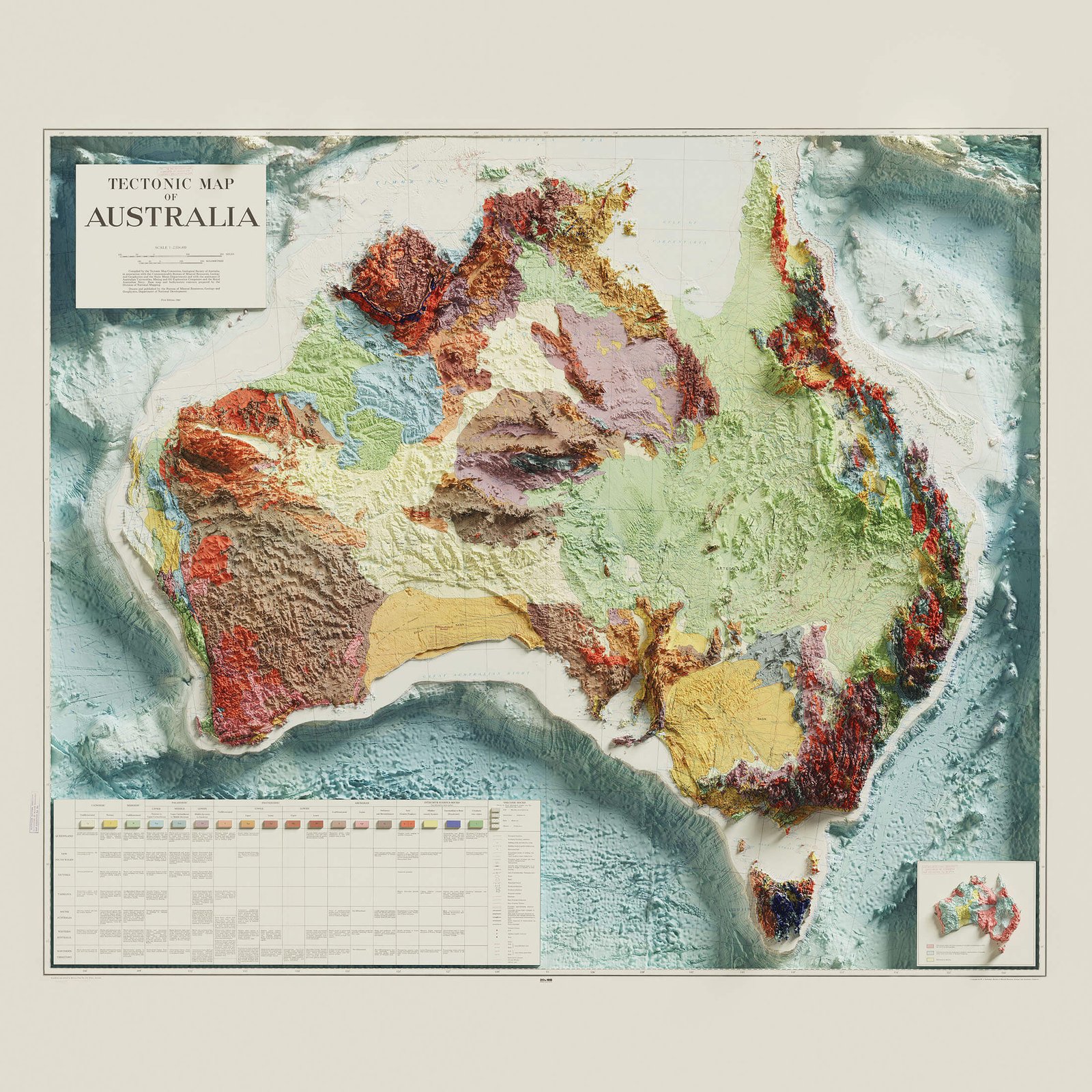 2D Australia Elevation Map | 1960 Vintage Topographic Reproduction - Image 2