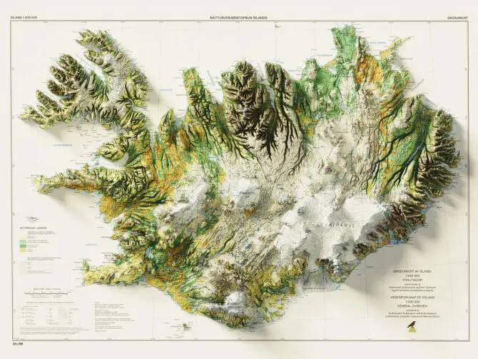 2D Iceland Elevation Map | 1998 Vintage Topographic Reproduction - Image 2