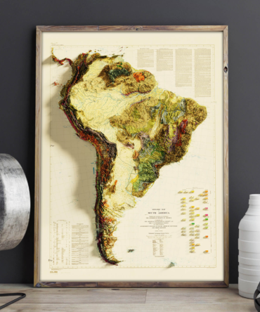 2D South America Elevation Map | 1950 Vintage Topographic Reproduction