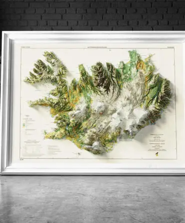 2D Iceland Elevation Map | 1998 Vintage Topographic Reproduction