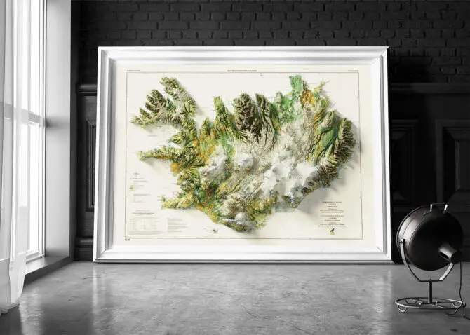 2D Iceland Elevation Map | 1998 Vintage Topographic Reproduction