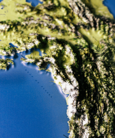 Textured terrain close-up of the southern North America region.