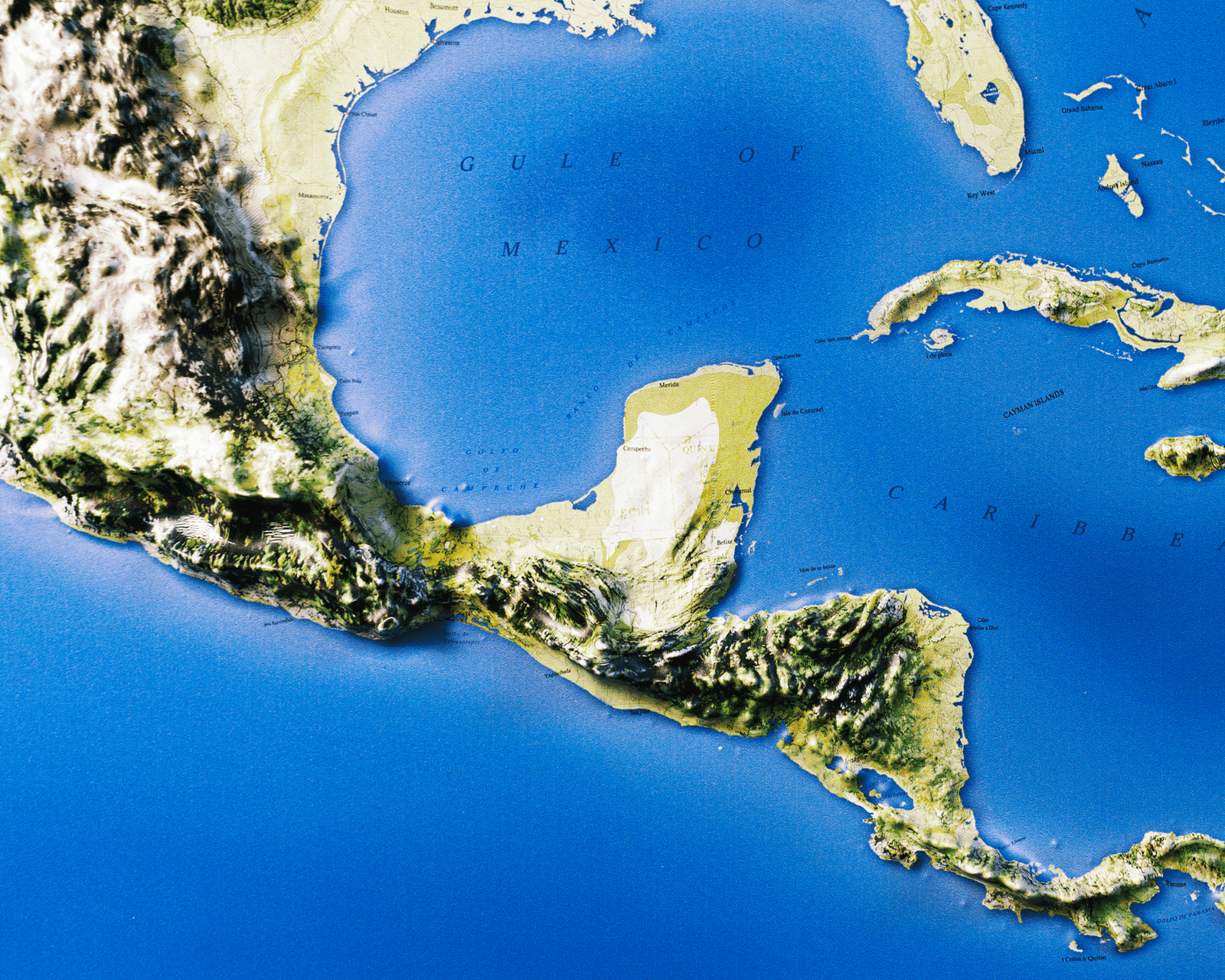 Detail view of the North American coastline showing color and texture.