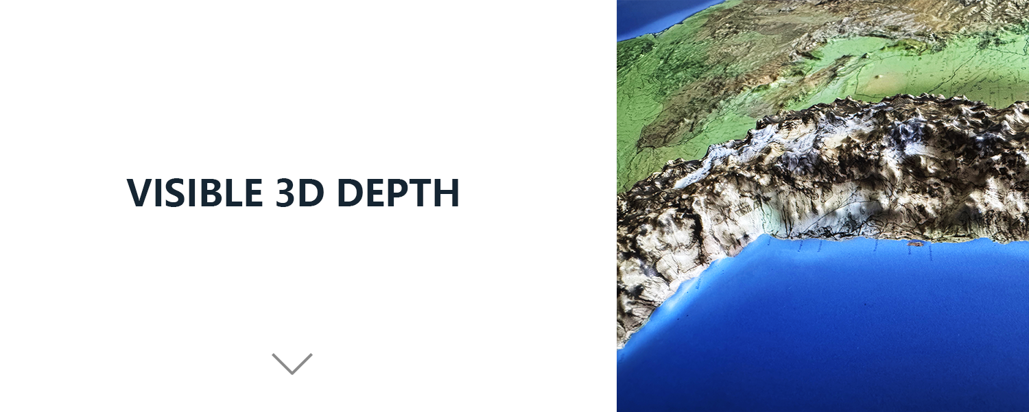 Close-up view showing the raised terrain details of the South America 3D relief map