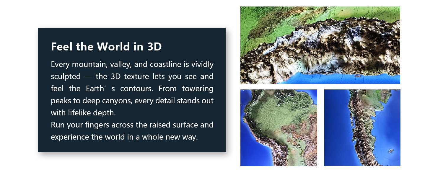 South America 3D map detail view with informational text panel