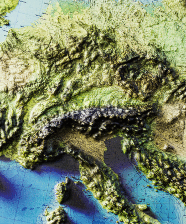 3D Europe Relief Map Detail – Mountain Elevation Close-Up