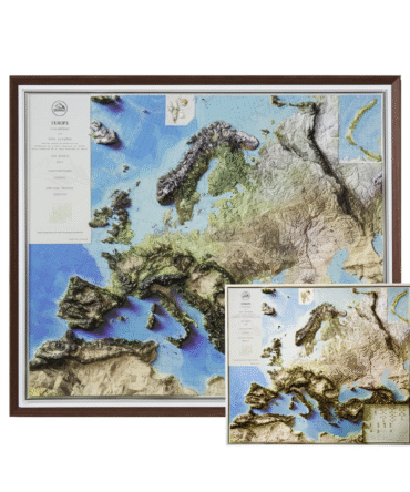 3D Europe Relief Map Wall Art – Front View, Raised Topography