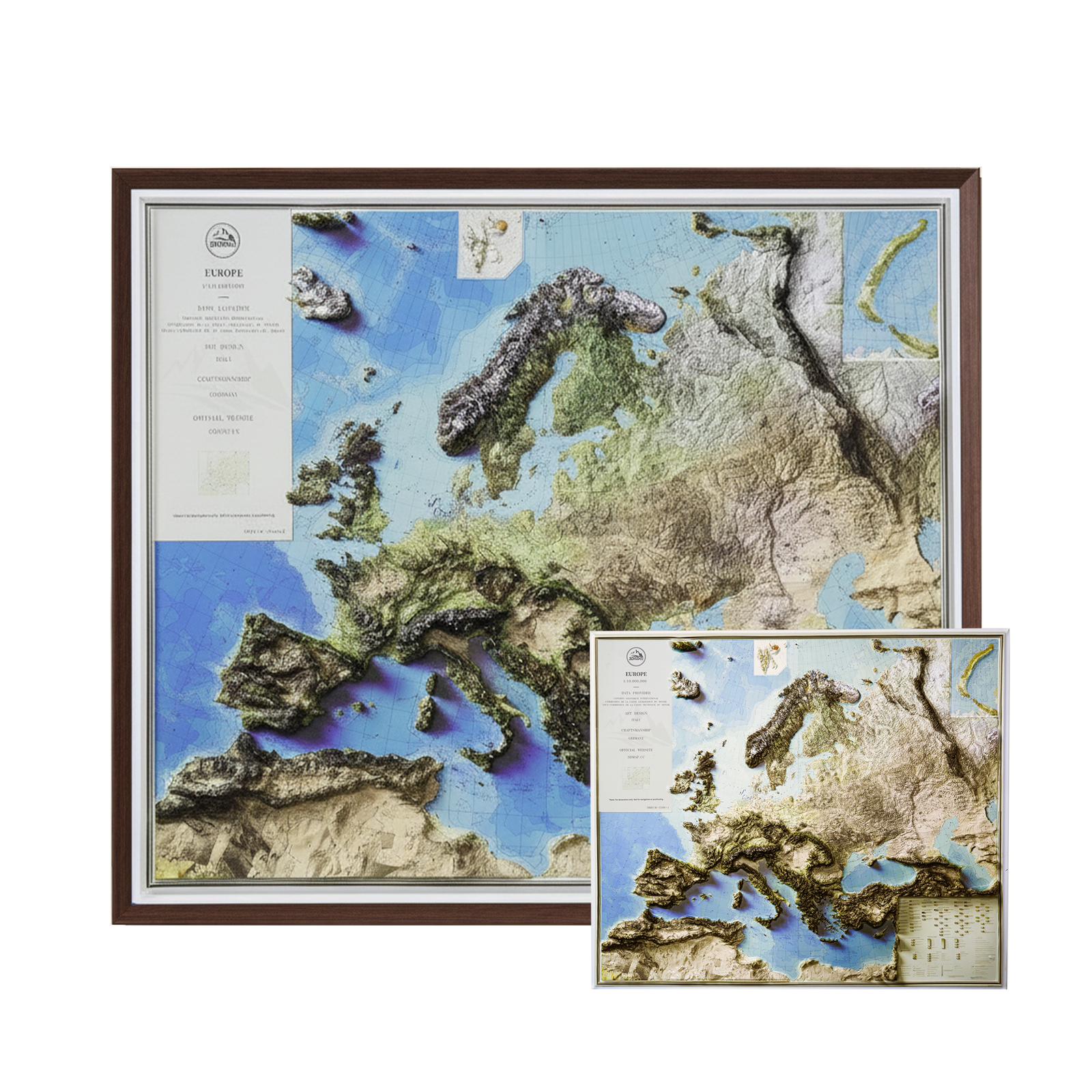 3D Europe Relief Map Wall Art – Front View, Raised Topography