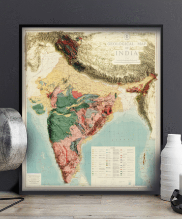 2D India Elevation Map | 1843 Vintage Topographic Reproduction
