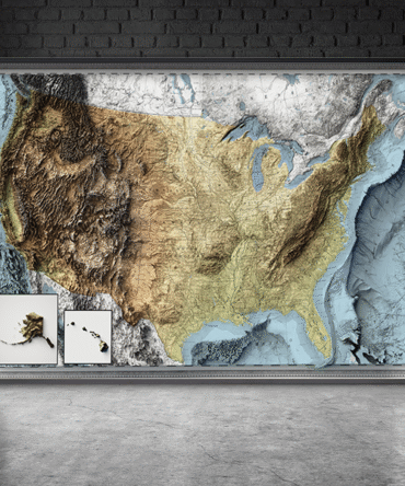 2D United States Elevation Map | 1970 Vintage Topographic Reproduction
